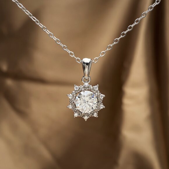 Jewelry - NEW Certified 1ct. t.w. Moissanite Halo Sun Necklace